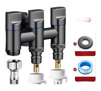 Tidgel Vanne d'angle 3 voies entièrement en cuivre avec interrupteurs indépendants, profil compact de 4,5 cm pour machine à laver, toilettes et évier Répartiteur d'eau (C)