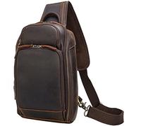 TIDING Sac Bandoulière Homme en Cuir Véritable avec Bandeau Réglable Sac de Poitrine Anti-Vol pour iPad 9,7 Pouces Idéal pour Voyage Sport et Usage Quotidien, Marron