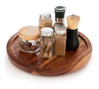 TIDTIA - Organiseur rond Lazy Susan en bois d'acacia de 33 cm pour armoire - Plateau tournant rond pour comptoir - Bac de rangement rotatif en bois pour table de centre de table, épices, garde-manger