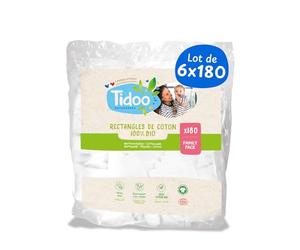 Tidoo - 1080 Coton Pads Bébé 100% Bio - Ultra Doux pour Peaux Sensibles - Change & Toilette - Fabriqués en France