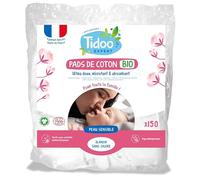 TIDOO - 150 Rectangles de Coton Bio - Ultra Doux, Résitant & Absorbant - Dès la naissance - Change & Toilette - Pads pour toute la famille