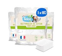 Tidoo - 540 Coton Pads Bébé 100% Bio - Ultra Doux pour Peaux Sensibles - Hypoallergéniques - Change & Toilette - Fabriqués en France