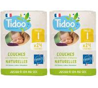 TIDOO- Couches écologique Taille 1 (2-5kg) - Origine Naturelle, sans substances nocives - 12h au sec, ultra absorbantes - Fabriquées en France - Pack naissance de 24 couches (Lot de 2)