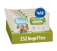 TIDOO- Lingette Bébé peaux sensibles- Sans Parfum - Lingettes Nettoyantes Sans Alcool Made in France - Soin Bébé Peaux Normales & Fragiles - 4x58 Lingettes Désinfectantes
