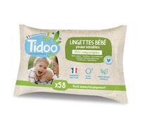 Tidoo Lingettes bébé Calendula bio non parfumées compostables – 58 lingettes