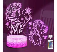 TIDRT Mignon Elsa Princesse Lampe-3d Led Acrylic Veilleuse 16 Couleurs Touchez Télécommande,Luminaires Décoratifs Pour Chambres D'enfants, Cadeaux D'anniversaire Et De Noël