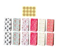 TIDTALEO 12 Ensembles Lot Kraft de Noël avec Stickers Sacs à Friandises et Petits pour Fêtes Décoratif Polyvalent et