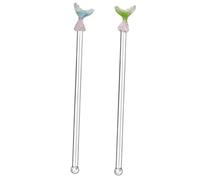 TIDTALEO 2 pièces Muddler Stirrer Verre Long Manche avec Queue de Sirène Bâtonnet Mélangeur Réutilisable pour Cocktails Jus Café et Boissons Set de Rose Bleu et Vert