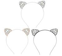 TIDTALEO 3 pièces Serre-tête Oreilles de Chat Strass Cristal Doré Blanc Noir Léger pour Fête Cosplay Filles