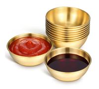 TIDTALEO Assiettes Rondes Résistantes à Haute Température en Acier Inoxydable Doré Lot de 10 pour Plat Apéritif et Sauce pour Restaurants et Pendaisons de Crémaillère