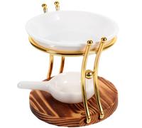 TIDTALEO Brûleur de Parfum en Céramique avec Base en Bois, Chauffe-Cire Parfumé Résistant à l'usure, Bougeoir Décoratif pour Chambre et Bureau, Set de 1