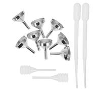 TIDTALEO Entonnoirs Métalliques Mini pour Bouteilles, Kit 12 Pièces avec 8 Entonnoirs Argentés L, 2 Compte-gouttes 3ml et 2 Compte-gouttes Plastiques 2ml, pour Remplir Parfums et Huiles