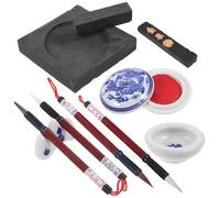 TIDTALEO Kit de Calligraphie Chinoise 4 Pièces Comprenant Pinceaux en Poils Naturels, Pierre à Encre Carrée et Encre Traditionnelle, Coffret pour Débutants en Écriture et Couleur Aléatoire