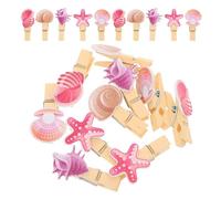 TIDTALEO Pinces à Photos en Bois Clips Photo Lot de 30 Couleur Rose Design Coquillage pour Bureau et Anniversaire et Mémo Décorations Nautiques