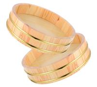 TIDTALEO Seau à Riz à Sushi en Bois avec Bord Doré Élégant, Lot de 2 Pièces, Durabilité Renforcée et Préservation Optimale Texture du Riz, pour Fête à Domicile