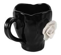 TIDTALEO Tasse à Café en Céramique Noire avec Motif Fleur 3d, Grosse Capacité, Design Irrégulier Élégant, Maison Bureau