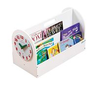 Tidy Books Boîte à Livres en Bois (3-10 Ans) Petite Bibliothèque Blanche pour Enfants, Horloge Montessori Amovible, Étagère Mobile, 35 x 55 x 31 cm, Écoresponsable, Fait Main, L'Originale Depuis 2004