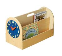 Tidy Books ® - Petite Bibliotheque Enfant Portable | Boite de Rangement Livres avec Horloge | Vernis Naturel | Bois | Style Montessori | 34 x 54 x 28 cm | Fait Main | Ecoresponsable | L'Original depuis 2004