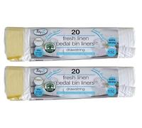 Tidy Lot de 20 sacs poubelle à pédale avec poignée à nouer, pour chambre à coucher, cuisine et salle de bain, capacité de 15 l chacun, sacs poubelle parfumés au lin frais, recyclés et recyclables (40