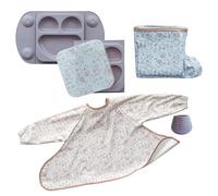 Tidy Tot®™ Coffret Repas Bébé Complet - Assiette EasyMat avec Ventouse et Couvercle, Tasse Dinky Cup à Base Lestée, Bavoir Cover & Catch™, Silicone Alimentaire LFGB, Dès 4 Mois