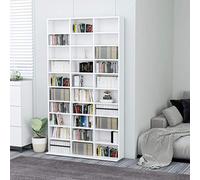 Tidyard Armoire à CD Blanc 102x16x177,5 cm Bois d'ingénierie, Tour de CD, Meuble de Rangement DVD, Étagère CD pour Salon, Chambre, Bureau