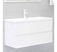 Tidyard Armoire de Lavabo Salle de Bain Armoire d'évier Meuble de Vasque en Aggloméré Blanc Brillant 90x38,5x45 cm
