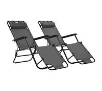 Tidyard Catherinol Bain de Soleil Transat Jardin Chaises Longues Pliables 2 pcs avec Repose-Pied Acier Gris