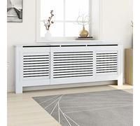 Tidyard Catherinol Cache-radiateur MDF Blanc 205 cm Couverture de Radiateur de Chauffage Décoration Salon Maison Intérieur avec Lattes Horizontales