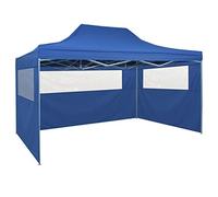 Tidyard Catherinol Tente Pliable avec 4 parois latérales 3 x 4,5 m Bleu Tonnelle d'Extérieur Chapiteau de Jardin Voyage de Camping Barbecue
