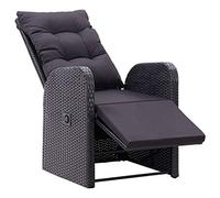 Tidyard Chaise de jardin inclinable en rotin synthétique noir avec coussin, fauteuil de jardin inclinable en rotin synthétique, fauteuil d'extérieur en rotin 57 x 73 x 105 cm