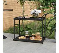 Tidyard Chariot de bar, chariot de cuisine pour extérieur, chariot de cuisine avec roulettes, chariot avec roues, chariot pour barbecue, chariot pour extérieur, noir 100 x 45 x 83 cm en polyrotin
