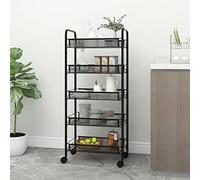 Tidyard Chariot de Cuisine à 5 Niveaux Noir 46x26x105 cm Fer, Étagère de Rangement avec roulettes, Desserte Mobile pour Cuisine Salle à Manger, Salle de Bain, Salon, Bureau