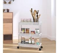 Tidyard Chariot de Rangement à 3 Niveaux Argenté et Blanc Aluminium, Étagère de Rangement avec roulettes, Desserte Mobile pour Cuisine Salle à Manger, Salle de Bain, Salon, Bureau