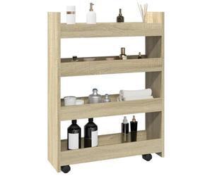 Tidyard Chariot de Rangement étroit 4 Niveaux chêne Sonoma, Étagère de Rangement avec roulettes, Desserte Mobile pour Cuisine Salle à Manger, Salle de Bain, Salon, Bureau