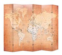 Tidyard Cloison de séparation Pliable 228 x 170 cm Carte du Monde Jaune, Séparation de Piece, Séparateur Ecran d'Intimité Paravent, Interieur Pliable Brise-Vue pour Bureau Maison Chambre