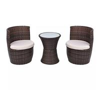 Tidyard Ensemble de Bistro/Table et Chaise de Jardin/Mobilier d'extérieur/Mobilier de Bistro 3 pcs avec Coussins Résine Tressée Marron