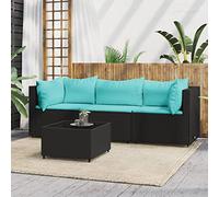 Tidyard Ensemble de canapés de jardin 4 pièces avec coussins noirs en polyrotin, canapé,canapés,canapés,2 canapés d'angle+canapé central+table basse, design modulaire,combiné avec d'autres segments