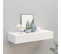 Tidyard Étagère murale avec tiroir mural, 1 étagère, moderne, étagère suspendue avec tiroir, blanc MDF 60 x 23,5 x 10 cm