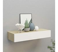 Tidyard Étagère murale avec tiroir mural, Contemporaine, 60 x 23,5 x 10 cm, Chêne Laminé Blanc
