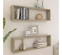 Tidyard Étagères Cube Murales Lot de 2 Chêne Sonoma 100x15x30 cm Aggloméré, Tablette Flottante Étagère à Plantes Murale de Rangement pour Salon, Salle de Bain, Chambre, Couloir