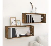 Tidyard Étagères Murales Cube Organisateurs de Stockage Cube pour Salon ou Chambre à Coucher 2 pcs Chêne fumé 60x15x23 cm Bois
