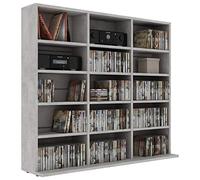 Tidyard Gecheer Étagère à CD en Bois d'Ingénierie - 15 Compartiments, Gris Béton, 100 x 23 x 89,5 cm