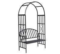 Tidyard Gloriette de Jardin avec Banc Rosiers Banc de Jardin Noire 114 x 57 x 210 cm