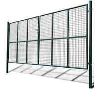 Tidyard Grillage métallique avec porte, clôture en maille pour jardin, patio ou terrasse, avec barres verticales avec pointes, acier vert foncé, totaux 415 x 225 cm, porte 400 x 175 cm