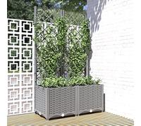 Tidyard Jardinière avec Treillis Bac à Fleurs Jardinière pour Plantes Grimpante,Tomates Rosiers Jardinière de Jardin Patio et Terrasse Gris Clair 80x40x136 cm