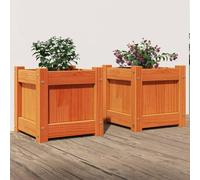 Tidyard Jardinières 2 pièce Cire Marron Bois de pin Massif Bac de Plantation pour Cultiver Fleurs, Herbes, Plantes, Extérieur Lit Surélevé de Jardin Potager pour Terrasse Style A