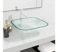 Tidyard Lavabo en Verre Lavabo de Salle de Bain, Toilette ou Salle d'eau Vasque à Poser évier de Cuisine 42x42x14 cm Transparent