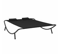 Tidyard Lit de Repos d'extérieur Tissu Noir, Bain de Soleil de Jardin Extérieur, Transat de Plage Relax Lit de Jardin pour Camping, Balcon, Terrasse