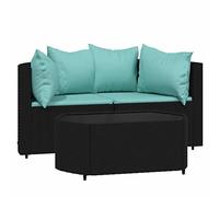Tidyard Lot de 3 canapés de jardin avec coussins noirs en polyrotin, canapés, canapés pour extérieur, 2 canapés d'angle + table basse, design modulaire, combinable avec d'autres segments modulaires