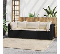 Tidyard Lot de 3 canapés de jardin avec coussins noirs en polyrotin, canapés, canapés pour extérieur, 2 canapés d'angle + 1 canapé central, design modulaire, combinable avec d'autres segments